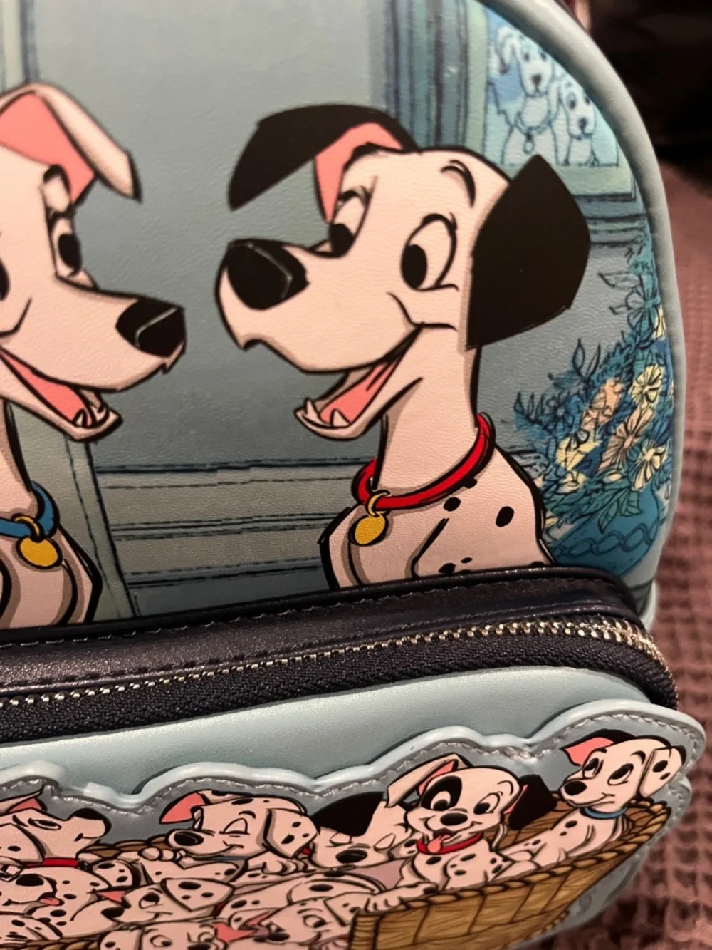 Disney Light Blue 101 Dalmatians Puppy Basket Mini Backpack Loungefly rare